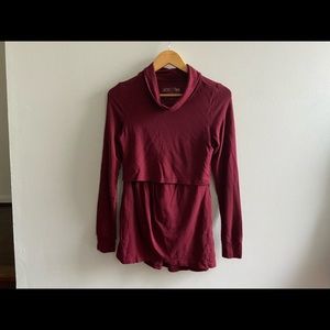 Latched Mama petal front pullover in cranberry color, size XS